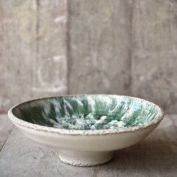 GRANDE ASSIETTE RONDE SAC - VERT ET BEIGE EMAILLE - NOORI