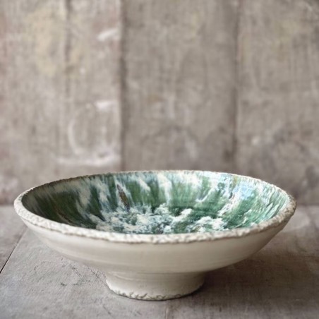 GRANDE ASSIETTE RONDE SAC - VERT ET BEIGE EMAILLE - NOORI