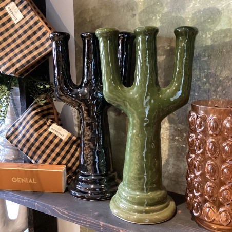 Bougeoir chandelier  3 branches - Céramique  - Kaki