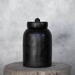 BOITE RONDE AVEC COUVERCLE BARU - NOIR ANTIQUE - H.26 D.18,5 - NOORI