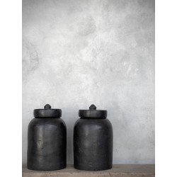 BOITE RONDE AVEC COUVERCLE BARU - NOIR ANTIQUE - H.26 D.18,5 - NOORI