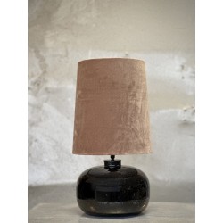 BOJO LAMPE EN VERRE A BULLES NOIR & ABAT JOUR VELOURS BEIGE - NOORI
