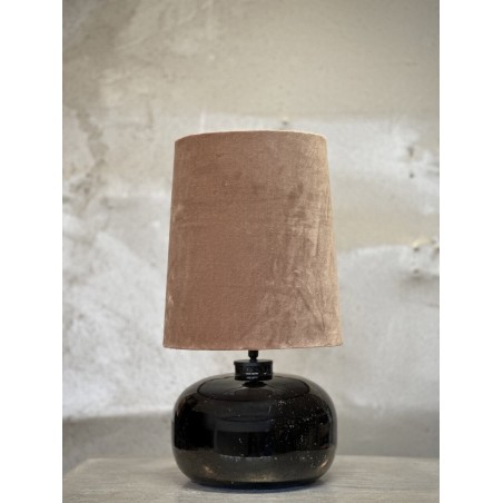 BOJO LAMPE EN VERRE A BULLES NOIR & ABAT JOUR VELOURS BEIGE - NOORI