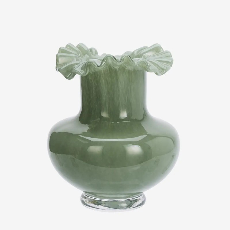PETIT VASE EN VERRE DENTELE - VERT - D.15x19,5cm - MADAM STOLTZ