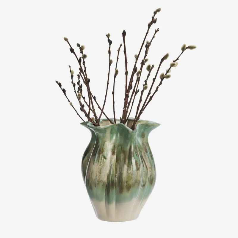 VASE EN GRES - VERT/BEIGE/BLC CASSE - D.19x23cm - MADAM STOLTZ