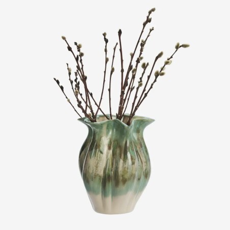VASE EN GRES - VERT/BEIGE/BLC CASSE - D.19x23cm - MADAM STOLTZ