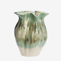 VASE EN GRES - VERT/BEIGE/BLC CASSE - D.19x23cm - MADAM STOLTZ