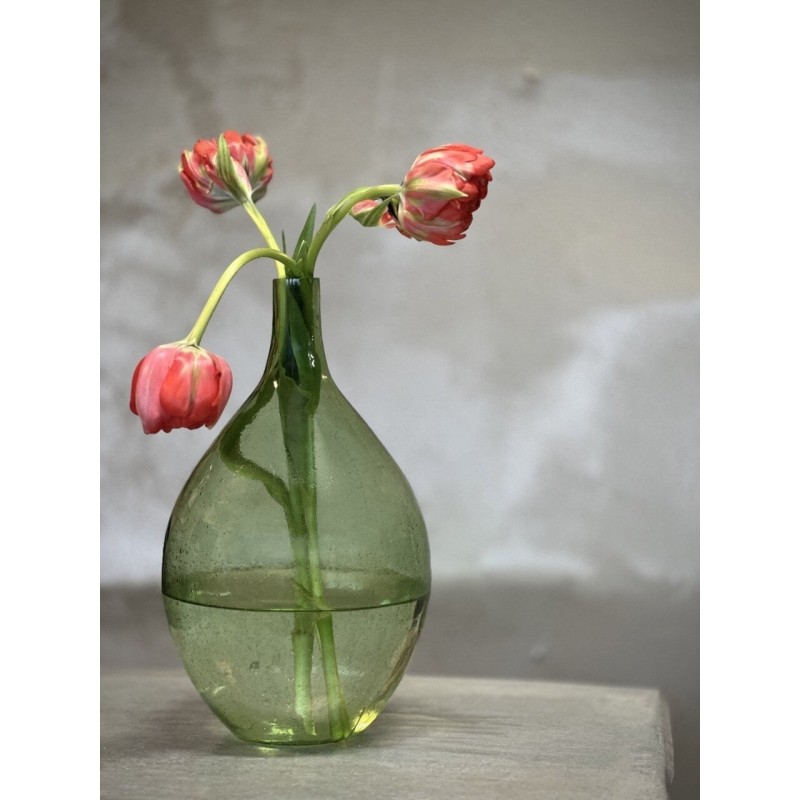 VASE BOUTEILLE EN VERRE - BONNE - H.37cm - VERT BULLE - NOORI