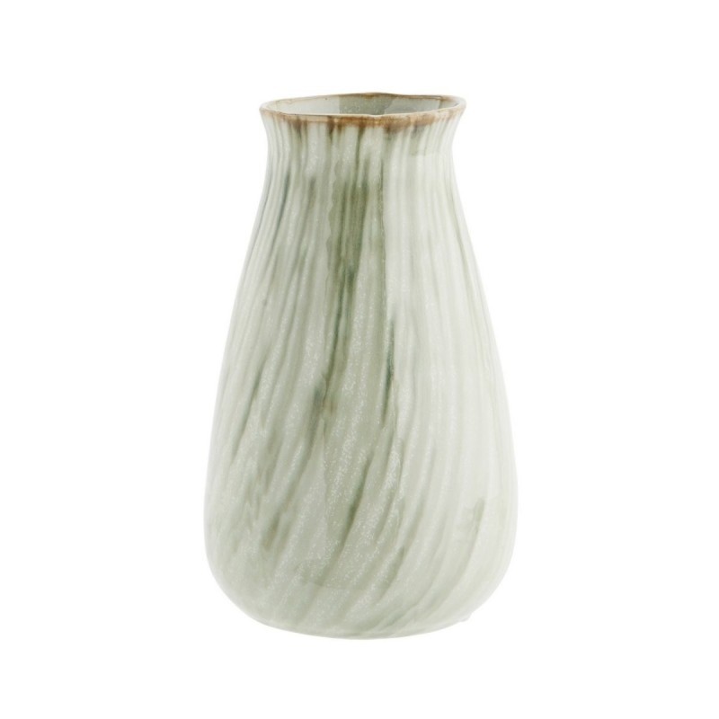 VASE GRES RAYE - VERT , BLANC CASSE - H.27 - MADAM STOLTZ