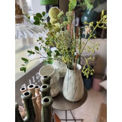 VASE GRES RAYE - VERT , BLANC CASSE - H.27 - MADAM STOLTZ