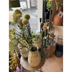 VASE GRES RAYE - VERT , BLANC CASSE - H.27 - MADAM STOLTZ