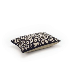 COUSSIN AIMEE - FLEURI NOIR & BEIGE - LIN & COTON BRODE - 40x50cm - ELITIS