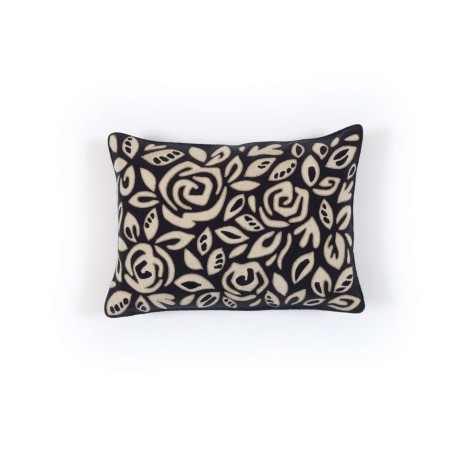 COUSSIN AIMEE - FLEURI NOIR & BEIGE - LIN & COTON BRODE - 40x50cm - ELITIS